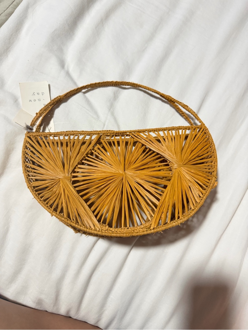 Handwoven Yellow Straw Half-Moon Shoulder Bag